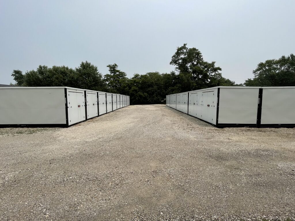 Left is the 8' x 20' x 8' and right is 8' x 10' x 8' drive-up modular storage units