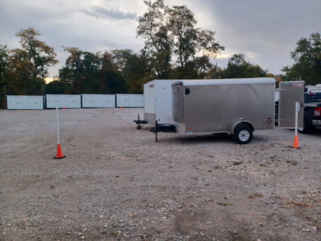 Trailers parked in the Boat and RV storage area in Davenport, Iowa at Davenport Storage Center.